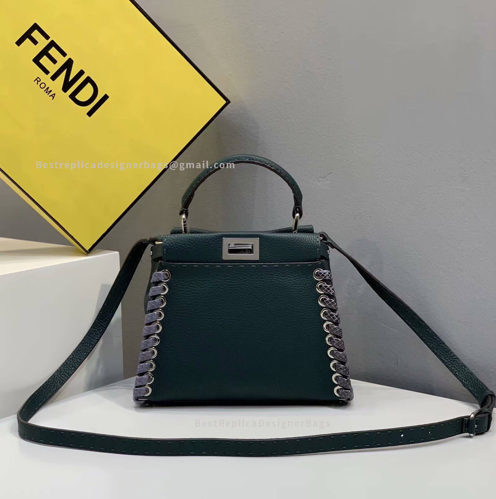 Fendi Peekaboo Iconic Mini Green Roman Leather Bag 5291S
